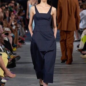 Tibi Navy Midi Dress with Square Neck